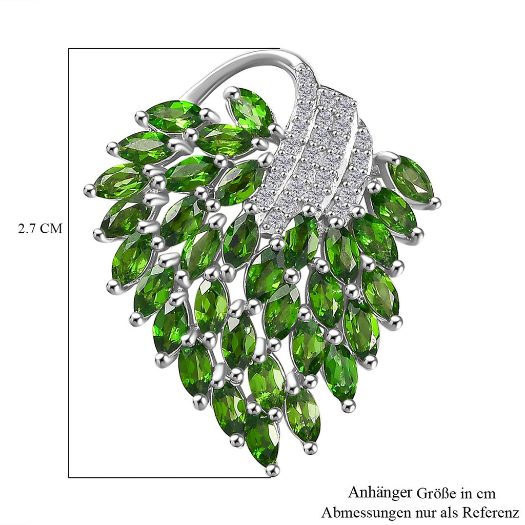 Natürlicher Chromdiopsid, Weißer Zirkon Anhänger 925 Silber rhodiniert ca. 2.86 ct