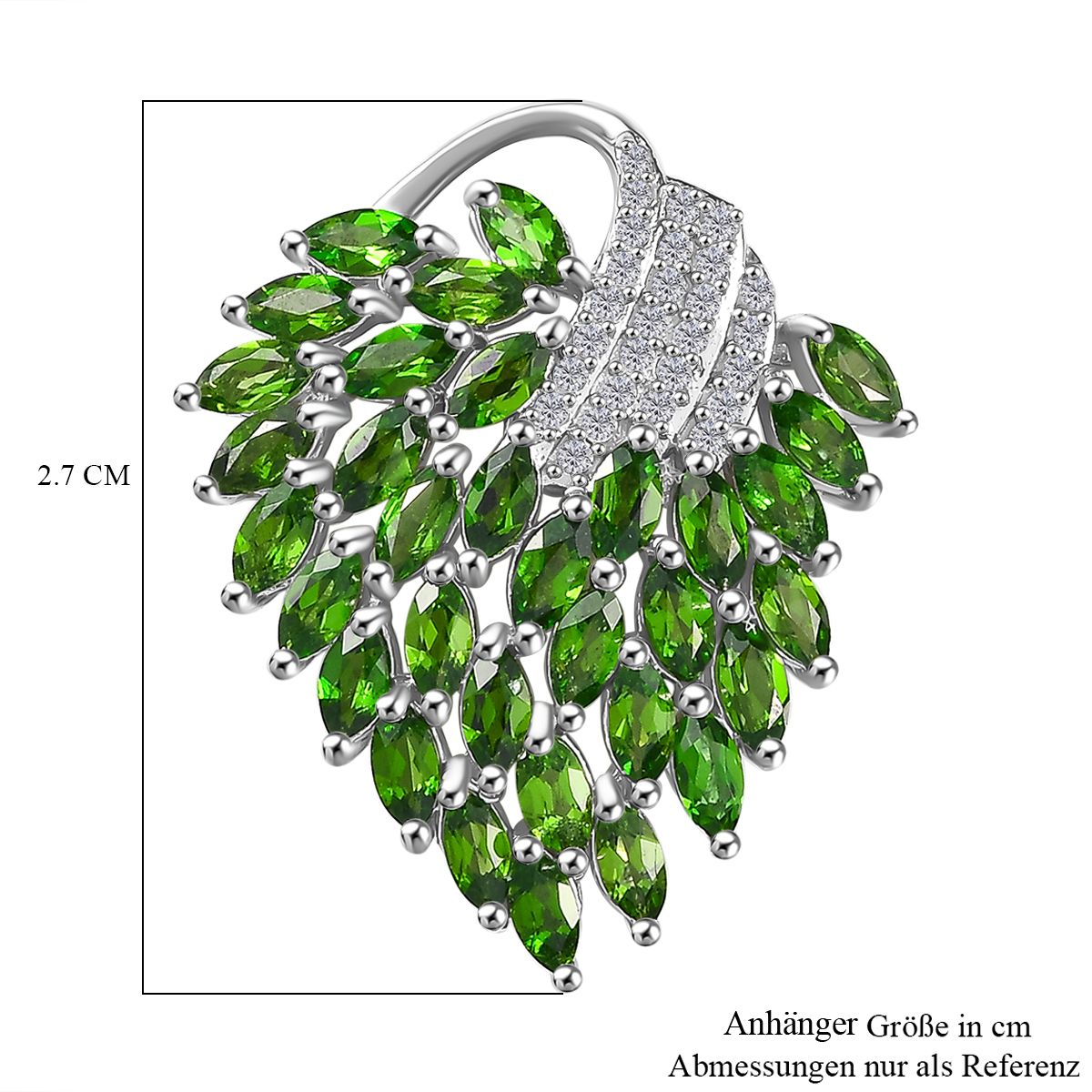 Natürlicher Chromdiopsid, Weißer Zirkon Anhänger 925 Silber rhodiniert ca. 2.86 ct