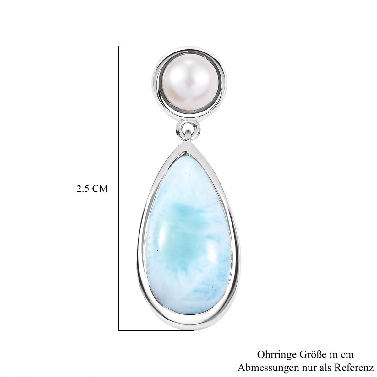 AA Natürlicher grüner Larimar, Süßwasser Perle Ohrringe 925 Silber rhodiniert