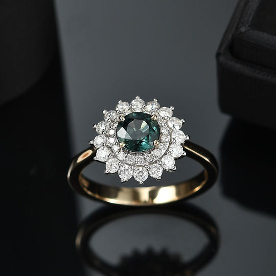 AAA Australischer-Saphir, Weißer Diamant AGI zertifiziert Ring 585 Gold (Größe 18.00) ca. 1.82 ct