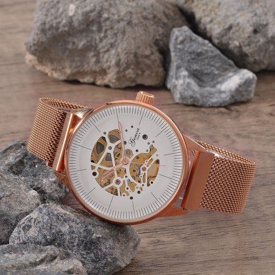 GENOA Automatik Mechanische Uhr mit Sonnenschein-Hohlzifferblatt und Automatischem Uhrwerk, rosefarben