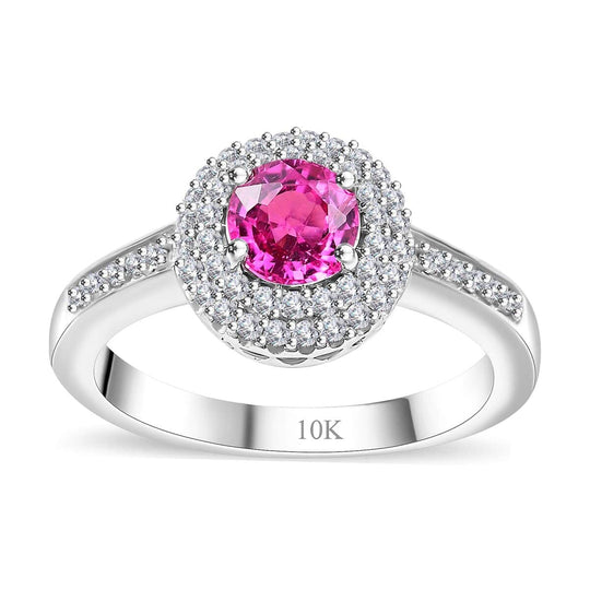 AAA Rosa Saphir, Weißer Diamant Ring, AGI zertifiziert und geprüft, 417 Weiß Gold (Größe 18.00) ca. 1.10 ct