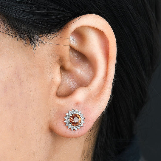 LUXORO zertifizierte und geprüfte AAA Orange Saphir und GH-I2 Diamant florale Halo Ohrringe in 585 Gelbgold - 2,18 ct.