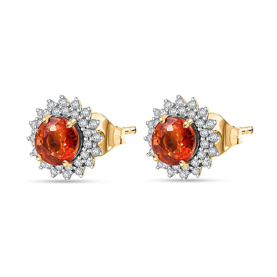 LUXORO zertifizierte und geprüfte AAA Orange Saphir und GH-I2 Diamant florale Halo Ohrringe in 585 Gelbgold - 2,18 ct.