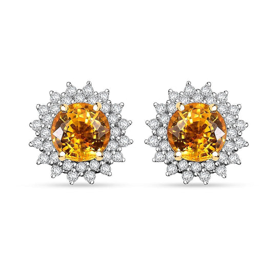 LUXORO zertifizierte und geprüfte AAA Orange Saphir und GH-I2 Diamant florale Halo Ohrringe in 585 Gelbgold - 2,18 ct.