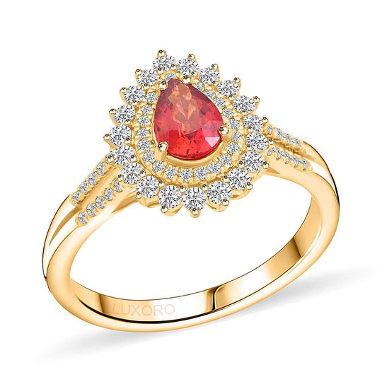 LUXORO AAA Roter Saphir, Weißer Diamant AGI zertifiziert und geprüft Ring 585 Gelb Gold (Größe 19.00) ca. 1.35 ct