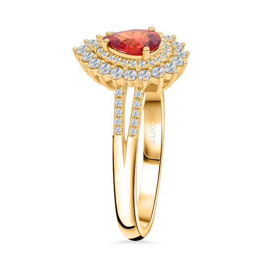 LUXORO AAA Roter Saphir, Weißer Diamant AGI zertifiziert und geprüft Ring 585 Gelb Gold (Größe 19.00) ca. 1.35 ct