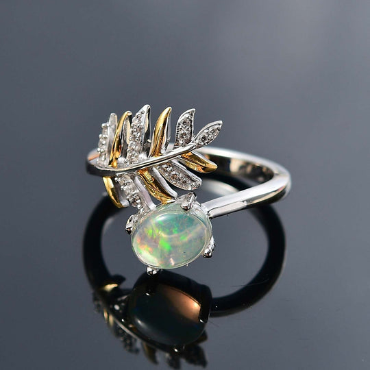 AA Natürlicher, äthiopischer Welo Opal, Weißer Zirkon Ring 925 Silber rhodiniert ca. 0,97 ct