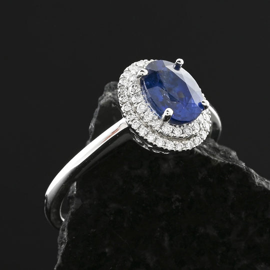 RHAPSODY AAAA Ceylon-Saphir, Weißer Diamant Ring, AGI zertifiziert und geprüft, 950 Platin (Größe 19.00) ca. 1.27 ct