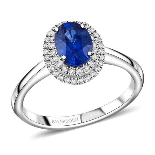 RHAPSODY AAAA Ceylon-Saphir, Weißer Diamant Ring, AGI zertifiziert und geprüft, 950 Platin (Größe 19.00) ca. 1.27 ct