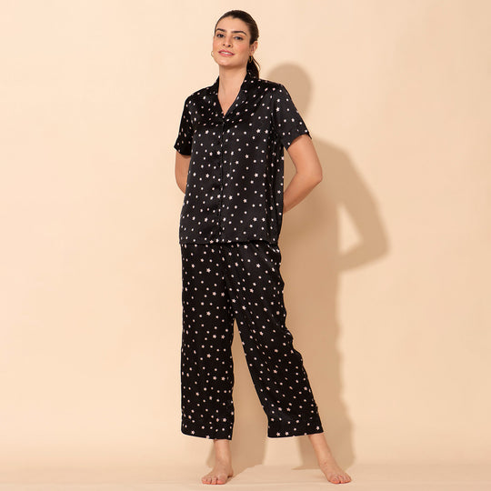 TAMSY - Satin Loungewear, M 38, Schwarz