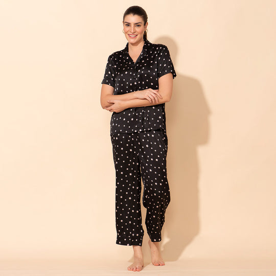 TAMSY - Satin Loungewear, M 38, Schwarz