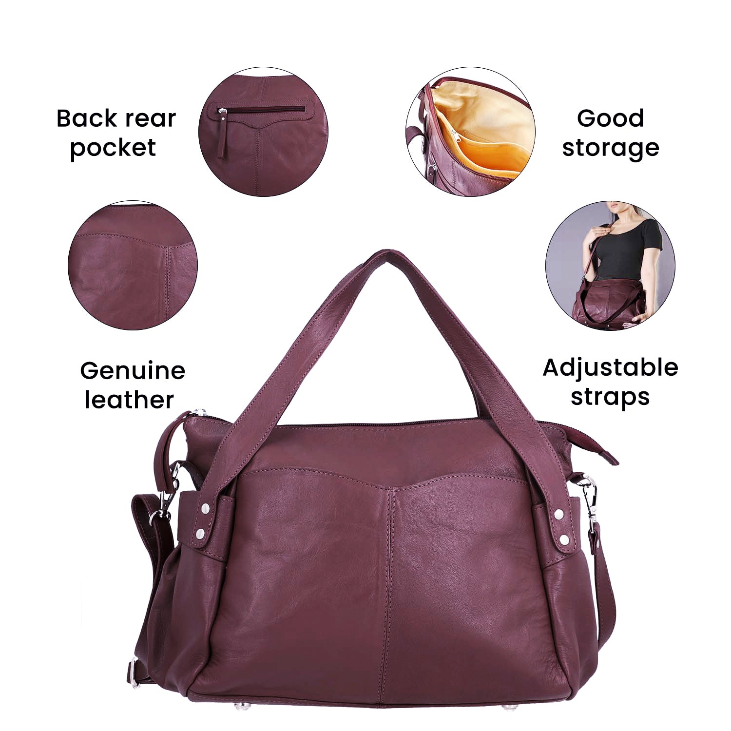 100% echte Leder Handtasche RFID Schutz, 43x28x7,5 cm, Braun
