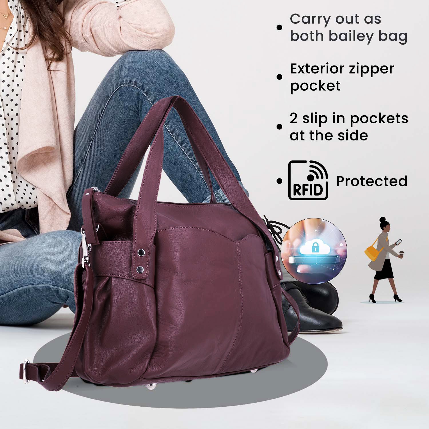 100% echte Leder Handtasche RFID Schutz, 43x28x7,5 cm, Braun