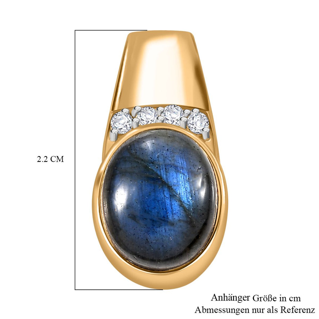 Labradorit, Weißer Zirkon Anhänger Messing ca. 5,92 ct.