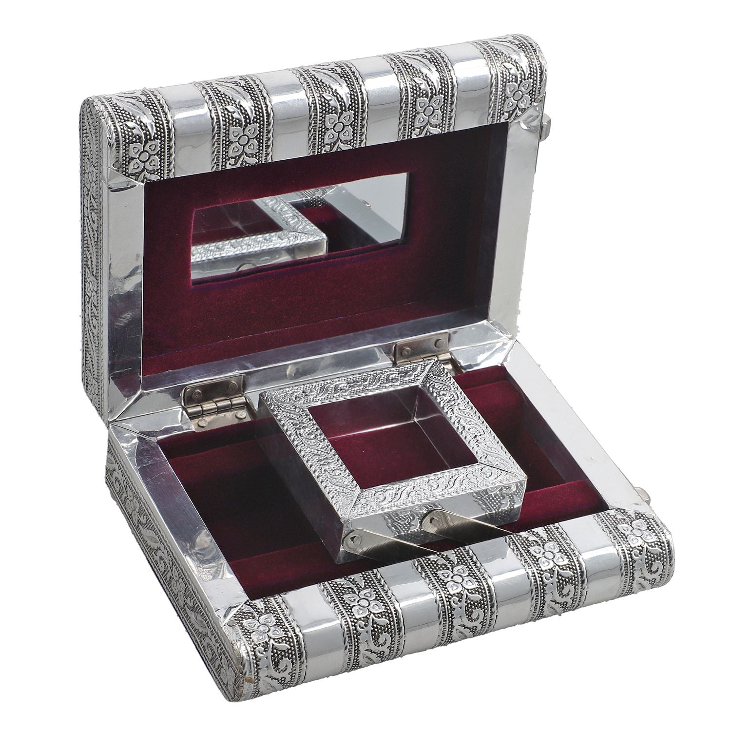 Handgefertigtes, Aluminium-Schmuckkästchen, silber, Adlerprägung