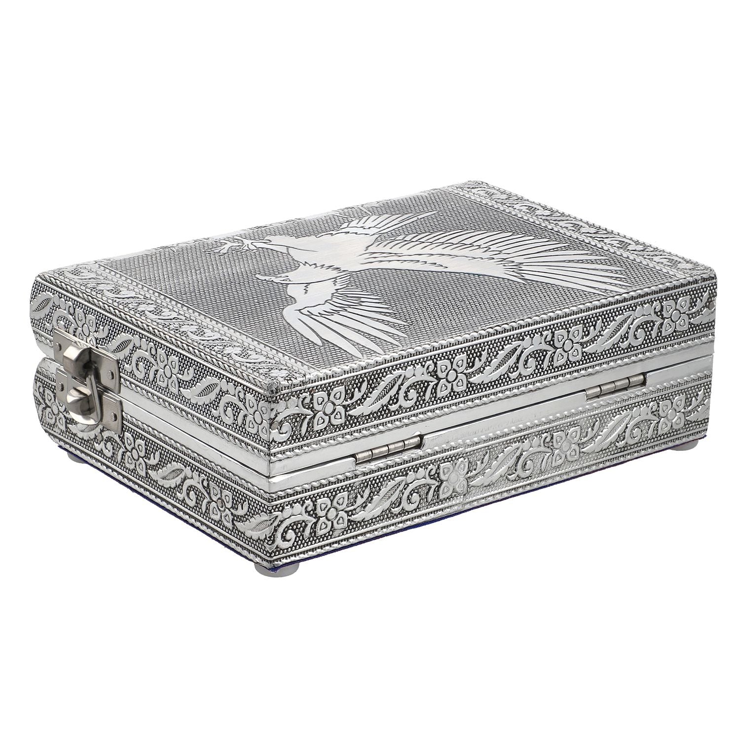 Handgefertigtes, Aluminium-Schmuckkästchen, silber, Adlerprägung