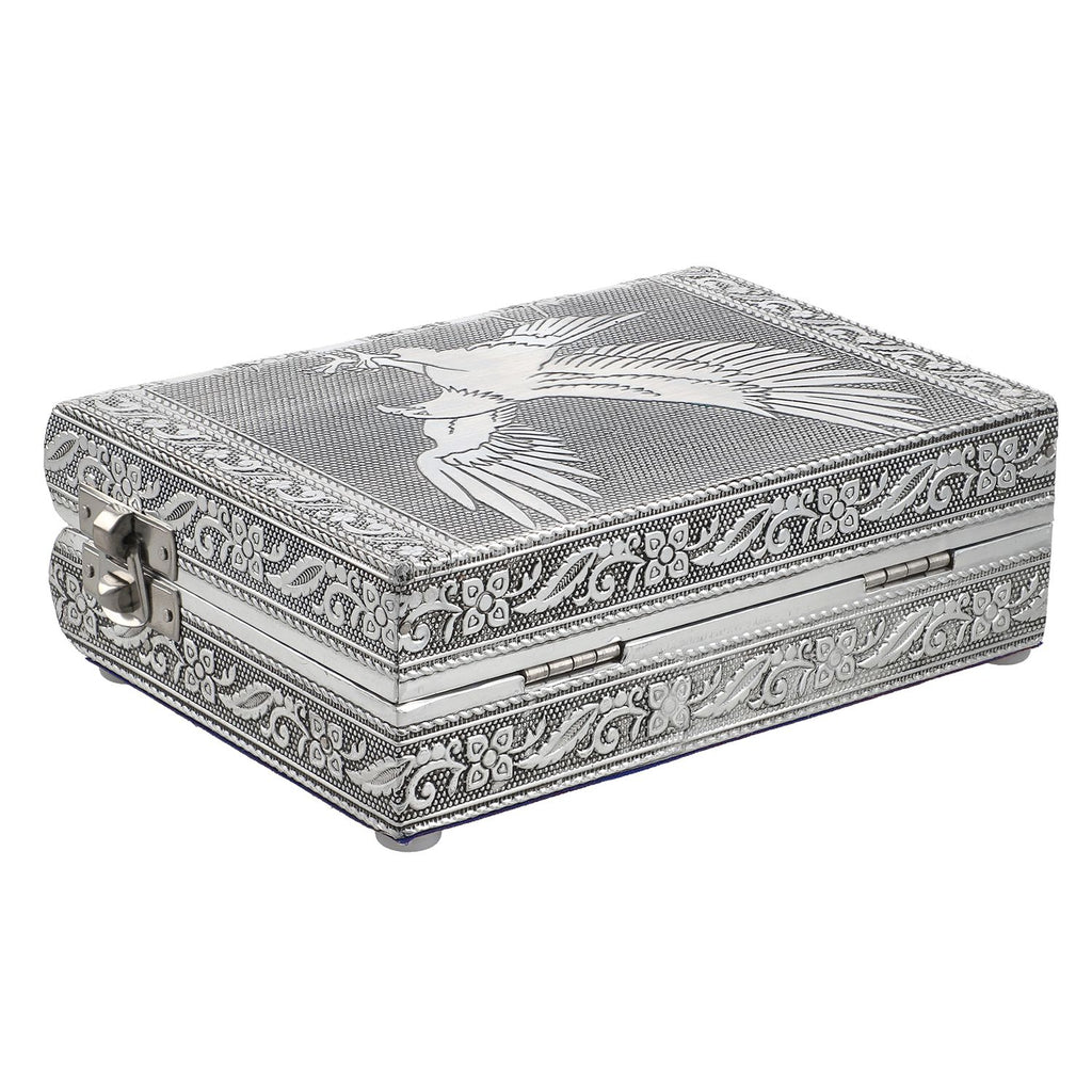 Handgefertigtes, Aluminium-Schmuckkästchen, silber, Adlerprägung