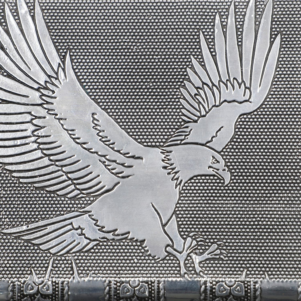 Handgefertigtes, Aluminium-Schmuckkästchen, silber, Adlerprägung