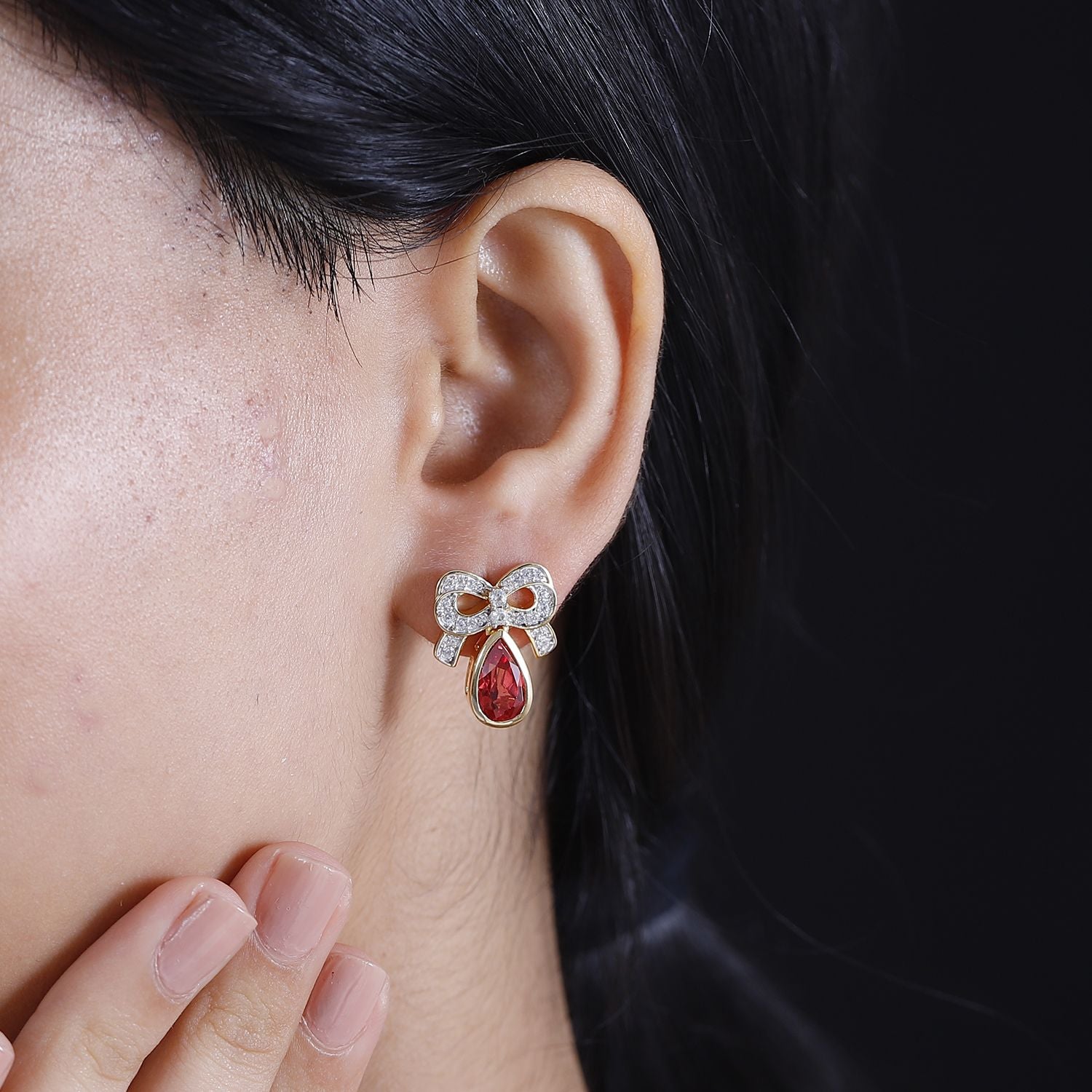 Lab Created Padparadscha-Saphir, Weißer Zirkon Ohrringe 925 Silber 750 Gelbgold Vermeil ca. 5.23 ct