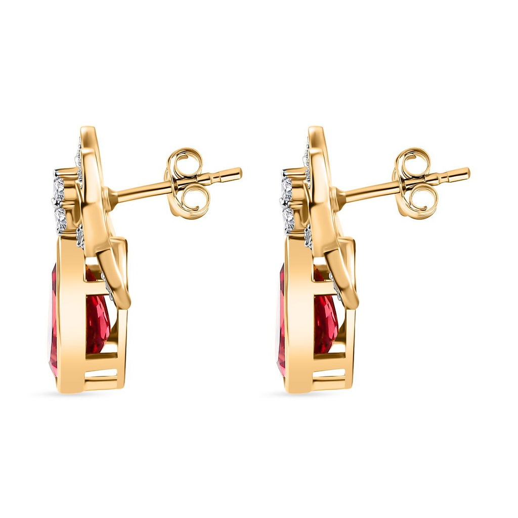 Lab Created Padparadscha-Saphir, Weißer Zirkon Ohrringe 925 Silber 750 Gelbgold Vermeil ca. 5.23 ct