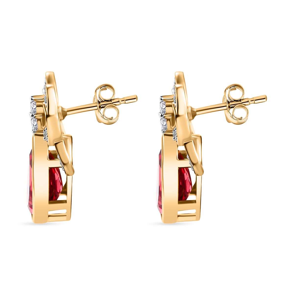 Lab Created Padparadscha-Saphir, Weißer Zirkon Ohrringe 925 Silber 750 Gelbgold Vermeil ca. 5.23 ct