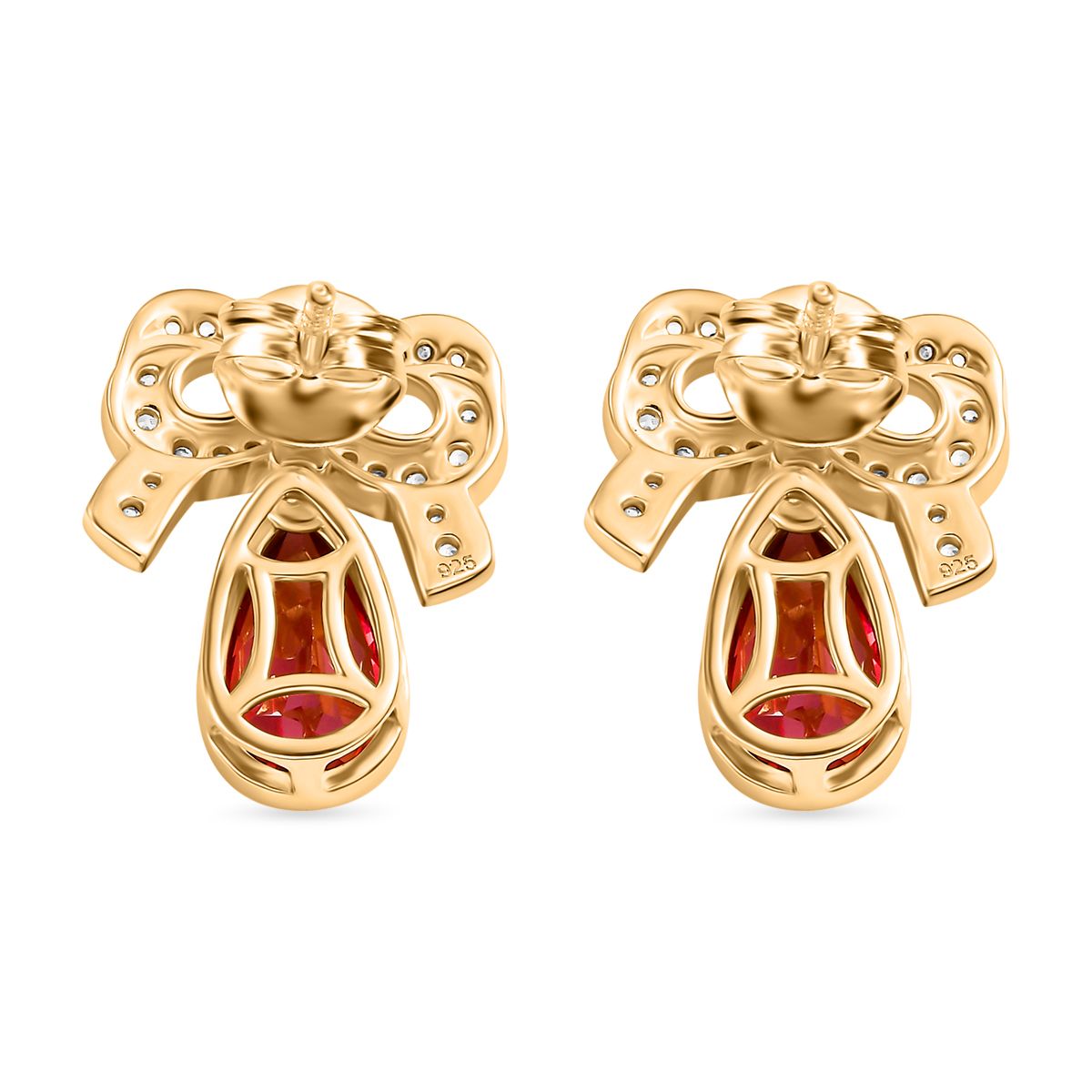 Lab Created Padparadscha-Saphir, Weißer Zirkon Ohrringe 925 Silber 750 Gelbgold Vermeil ca. 5.23 ct