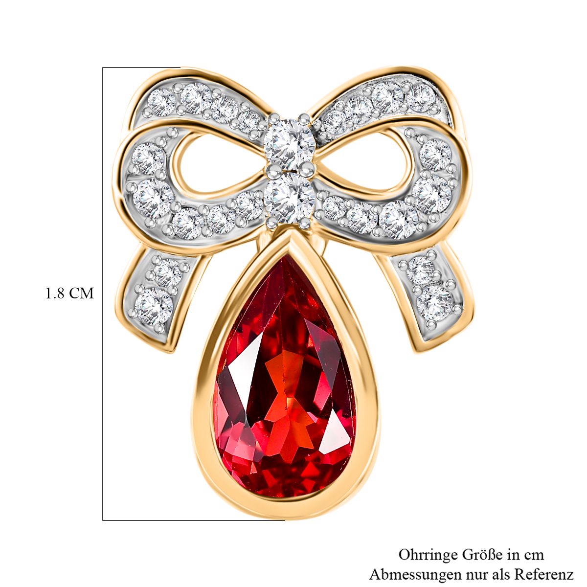Lab Created Padparadscha-Saphir, Weißer Zirkon Ohrringe 925 Silber 750 Gelbgold Vermeil ca. 5.23 ct