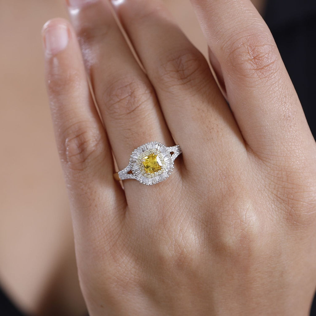 AAA Gelber Saphir, Weißer Diamant AGI zertifiziert und geprüft Ring 585 Gelbgold (Größe 16.50) ca. 1,31 ct