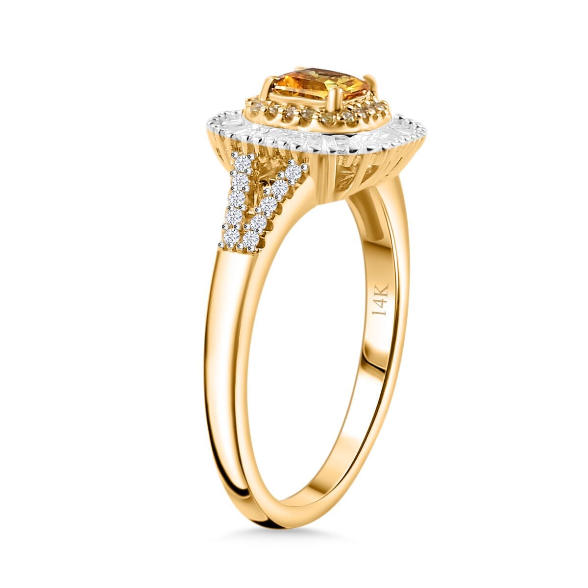 AAA Gelber Saphir, Weißer Diamant AGI zertifiziert und geprüft Ring 585 Gelbgold (Größe 16.50) ca. 1,31 ct