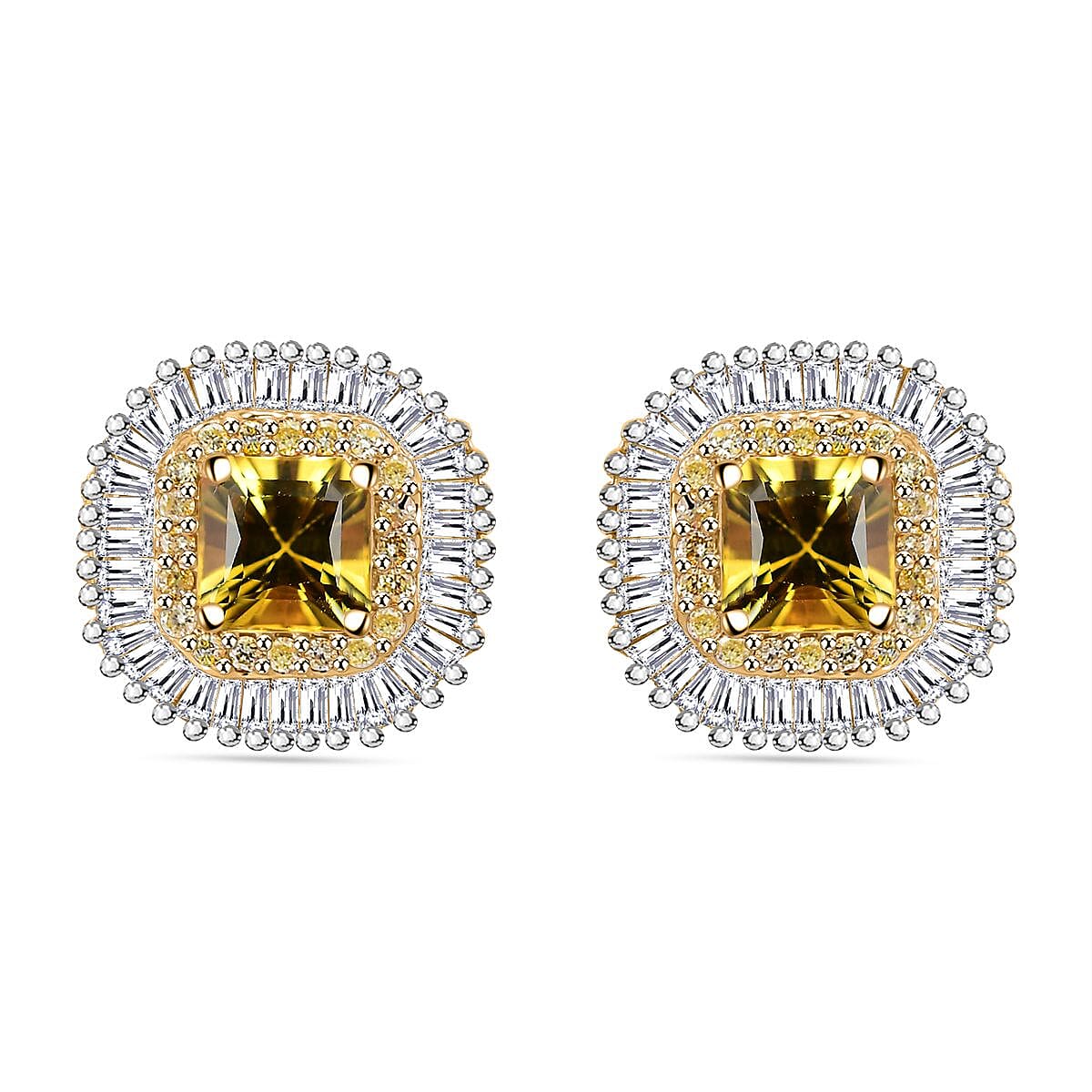 AAA Gelber Saphir, Weißer Diamant Ohrringe, AGI zertifiziert und geprüft, 585 Gelb Gold ca. 2.44 ct
