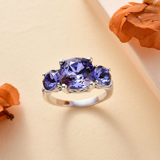 J Francis gefertigt mit SWAROVSKI - Tansanit Kristall Ring 925 Silber rhodiniert 4.53 ct