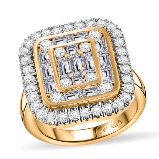 Zirkonia Ring 925 Silber 750 Gelbgold Vermeil (Größe 19.00) 3.91 ct