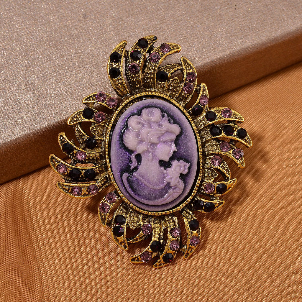Kamee, Roter Kristall Brosche Antikes Gold