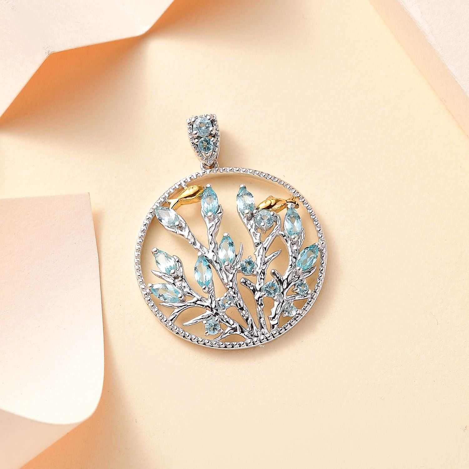 SEA LIFE KOLLEKTION - AA Lagunen Apatit Anhänger 925 Silber Rhodiniert und 750 Gelbgold Vermeil ca. 1.87 ct