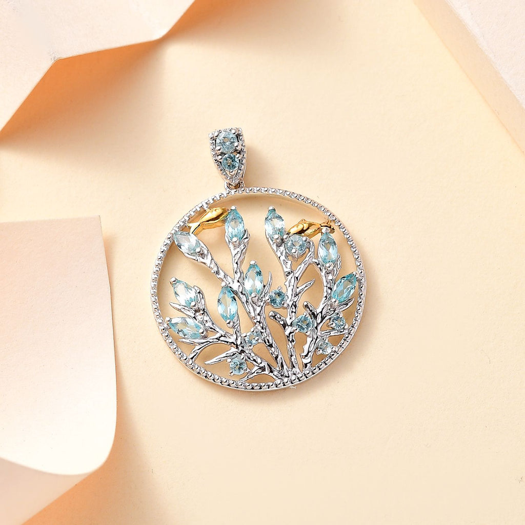 SEA LIFE KOLLEKTION - AA Lagunen Apatit Anhänger 925 Silber Rhodiniert und 750 Gelbgold Vermeil ca. 1.87 ct