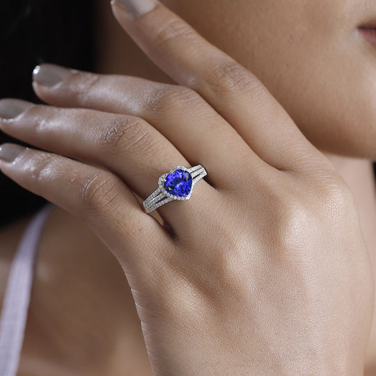 RHAPSODY AAAA Tansanit, Weißer Diamant Ring 950 Platin (Größe 19.00) ca. 2.44 ct