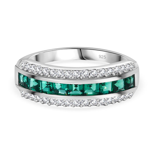 AAA Labor Smaragd und Zirkon Ring, 925 Silber rhodiniert - 1,13 ct.
