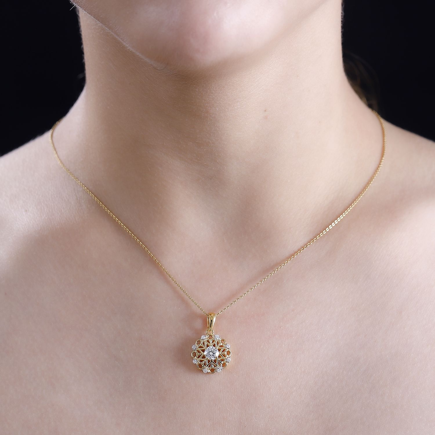 Moissanit Anhänger 925 Silber 750 Gelbgold Vermeil