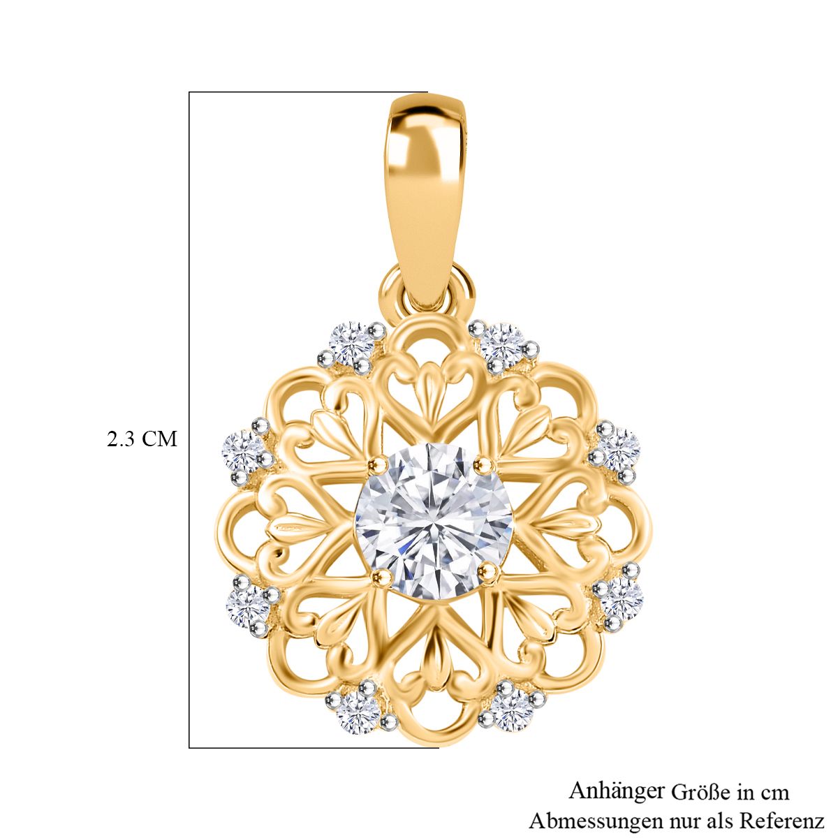 Moissanit Anhänger 925 Silber 750 Gelbgold Vermeil