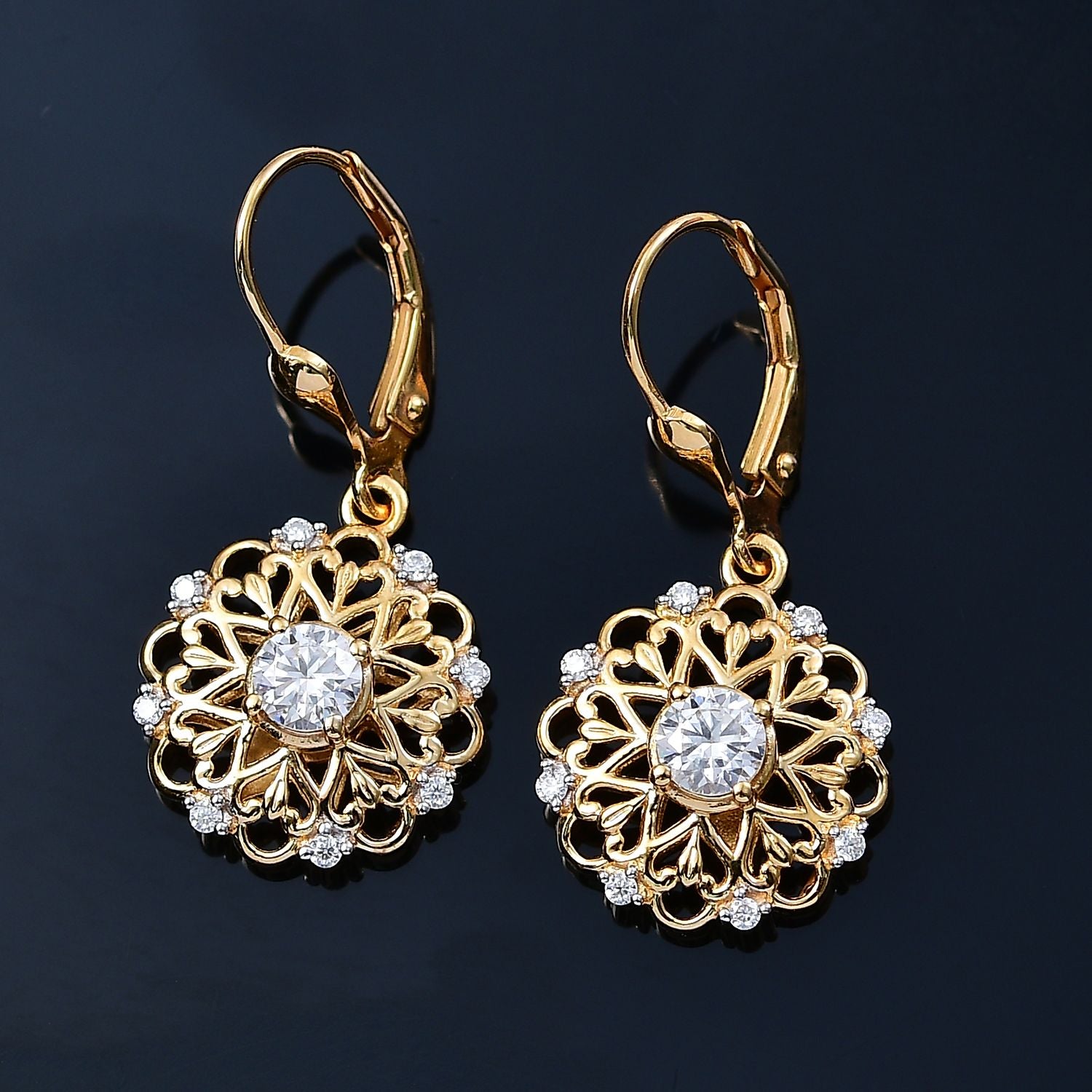 Moissanit Ohrringe 925 Silber 750 Gelbgold Vermeil