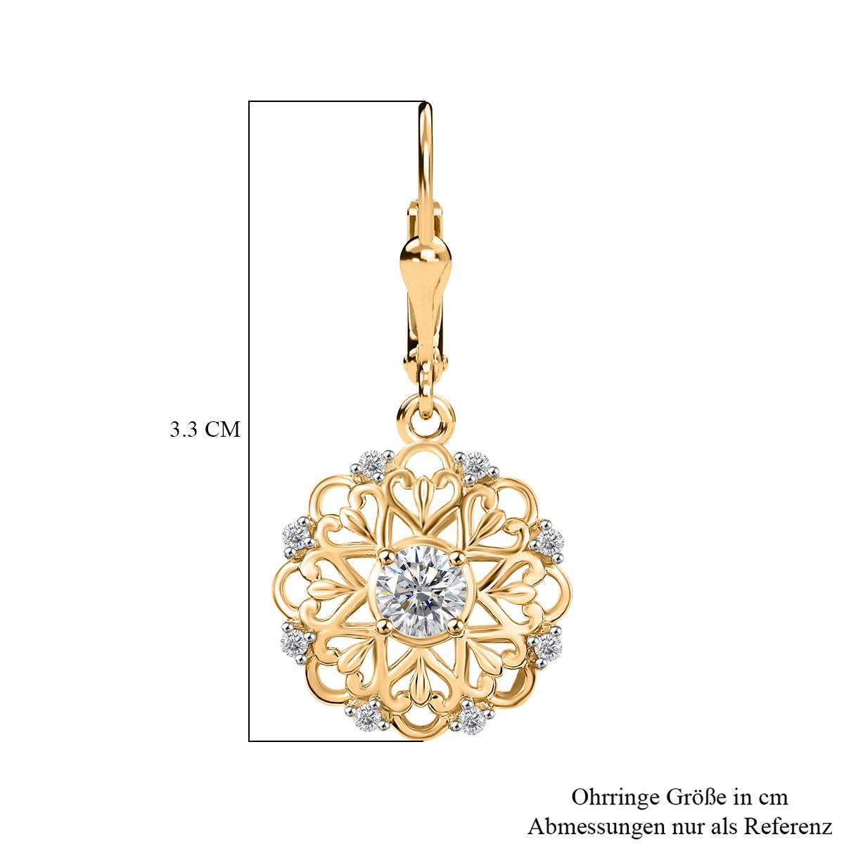 Moissanit Ohrringe 925 Silber 750 Gelbgold Vermeil