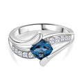 AA London Blau Topas, Weißer Zirkon Ring 925 Silber rhodiniert (Größe 17.00) ca. 1,53 ct
