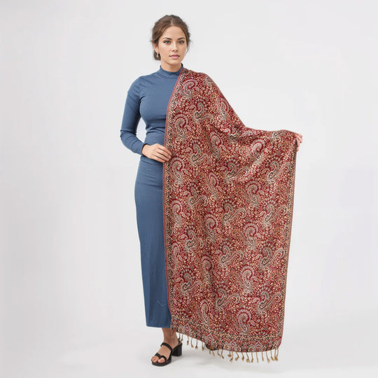 Jamawar-Schal, Viskose, 3-Schiffchen-Webung, 70x200 cm, Paisley