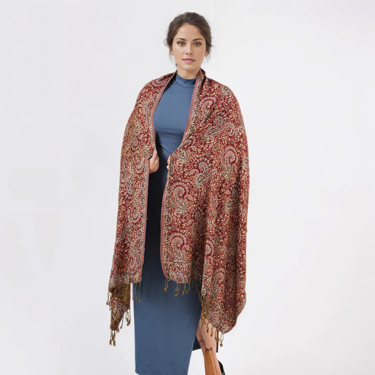 Jamawar-Schal, Viskose, 3-Schiffchen-Webung, 70x200 cm, Paisley
