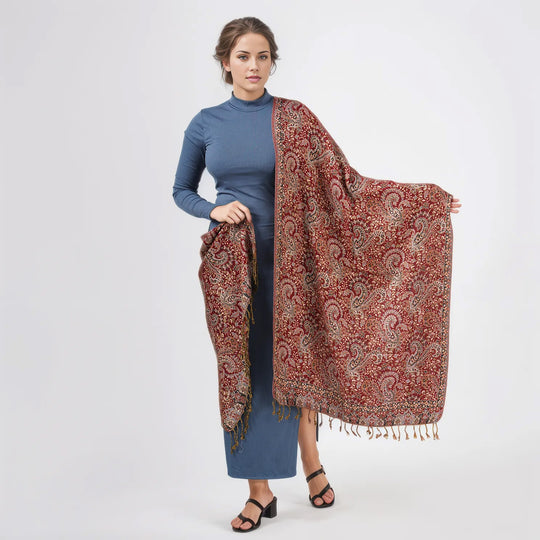 Jamawar-Schal, Viskose, 3-Schiffchen-Webung, 70x200 cm, Paisley