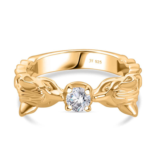 J Francis gefertigt mit Swarovski Zirkonia Ring 925 Silber 750 Gelbgold Vermeil