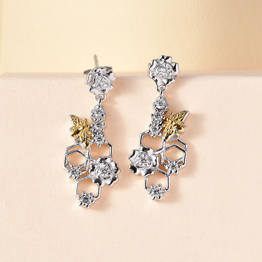 J Francis gefertigt mit SWAROVSKI - Zirkonia Ohrringe 925 Silber Rhodiniert und 750 Gelbgold Vermeil