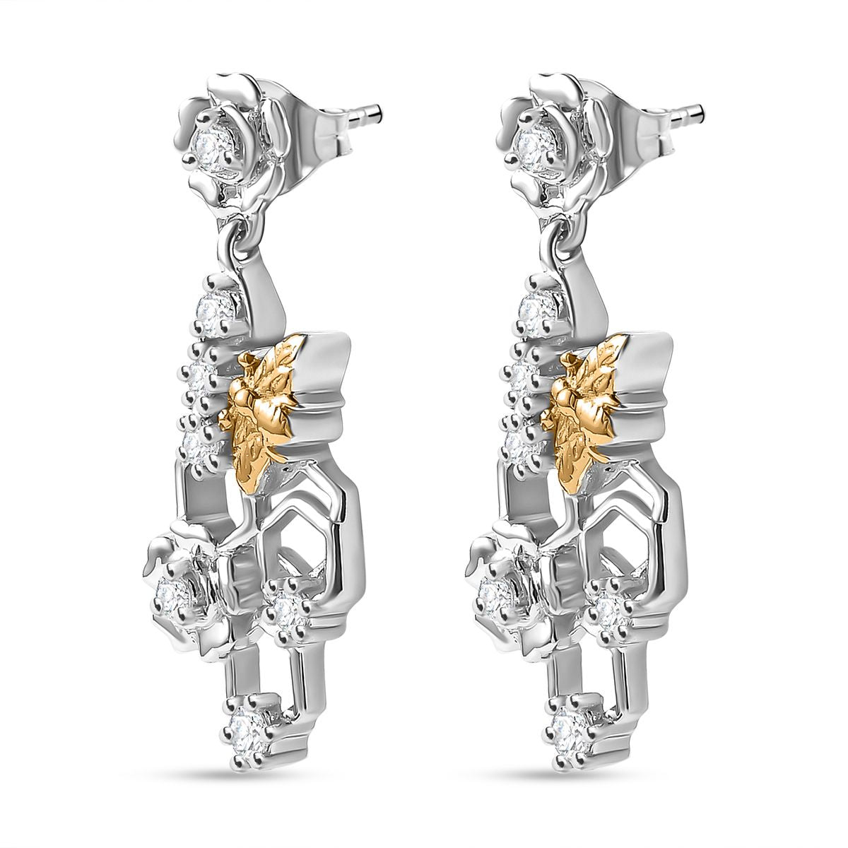 J Francis gefertigt mit SWAROVSKI - Zirkonia Ohrringe 925 Silber Rhodiniert und 750 Gelbgold Vermeil