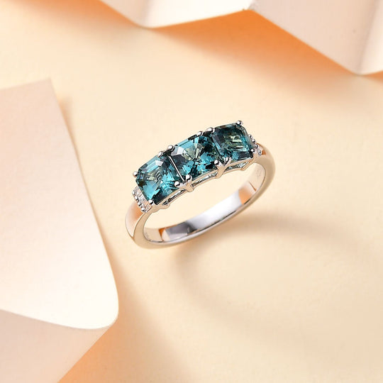 RHAPSODY - AAAA Lagunen Turmalin (ASSCHER SCHLIFF), Weißer Diamant SGL zertifiziert Ring 950 Platin (Größe 20.00) ca. 2.28 ct